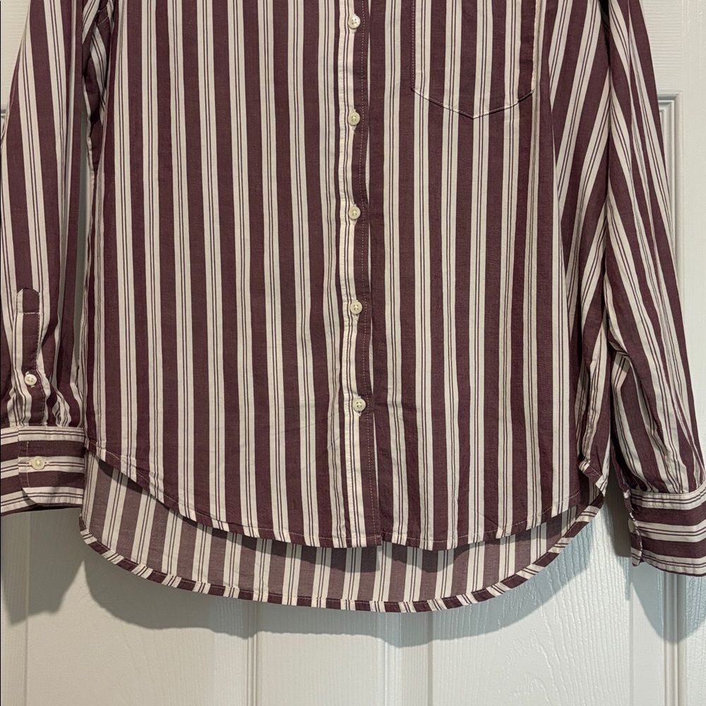 Old Navy Women’s Burgundy and White Striped Button Down Shirt; Size M - Picture 3 of 7
